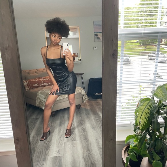 Black Faux Latex Mini Dress - Picture 2 of 9